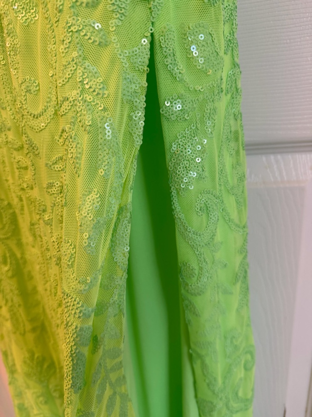 Neon Lime Spaghetti Strap Evening Gown - Picture 6 of 6